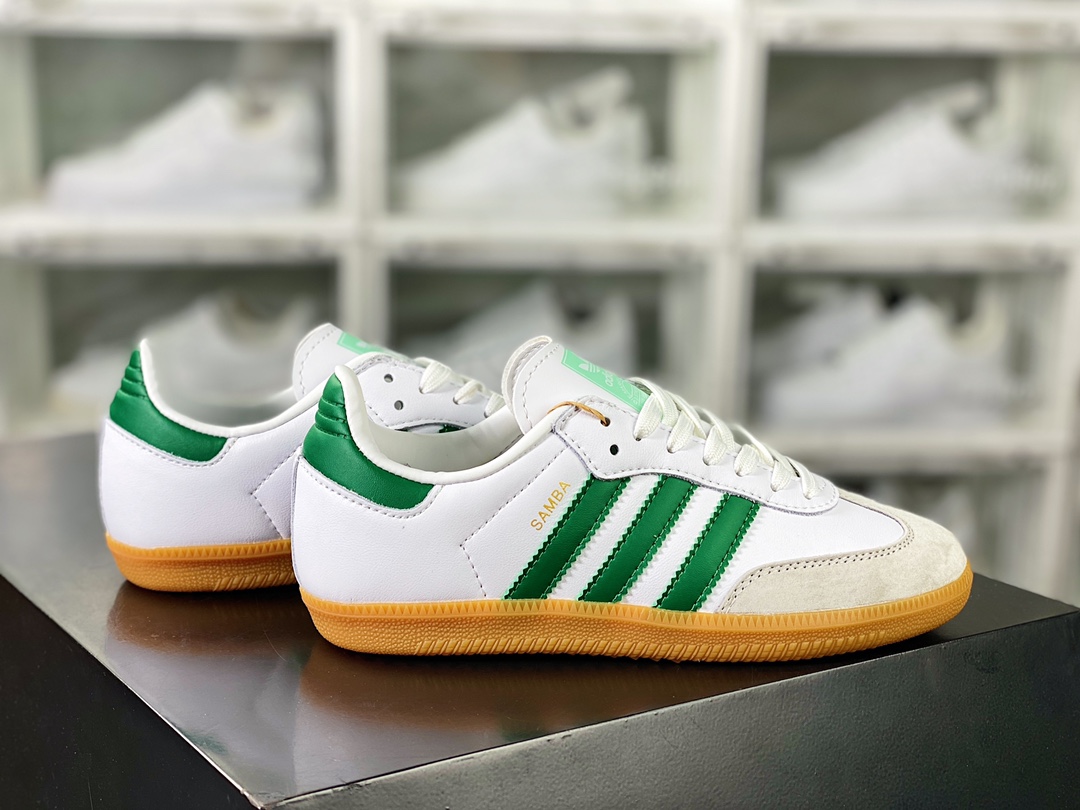 Adidas Originals Samba OG Samba Series Gentleman Sneakers ”White Light Gray Dark Green Raw Rubber Sole” EE5451