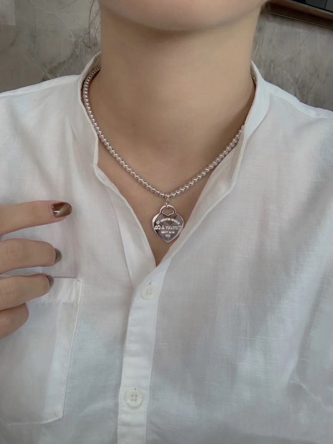 Tiffany & Co. Tiffany&Co.蒂芙尼心牌圆珠锁骨项链