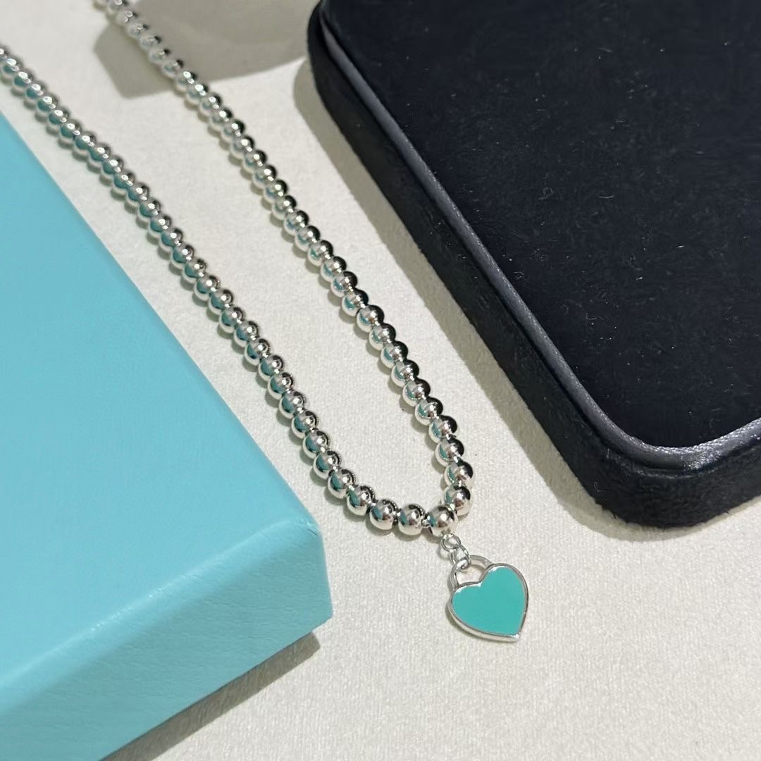Tiffany & Co. Tiffany&Co.蒂‮蓝尼芙‬心牌圆珠‮骨锁‬项链