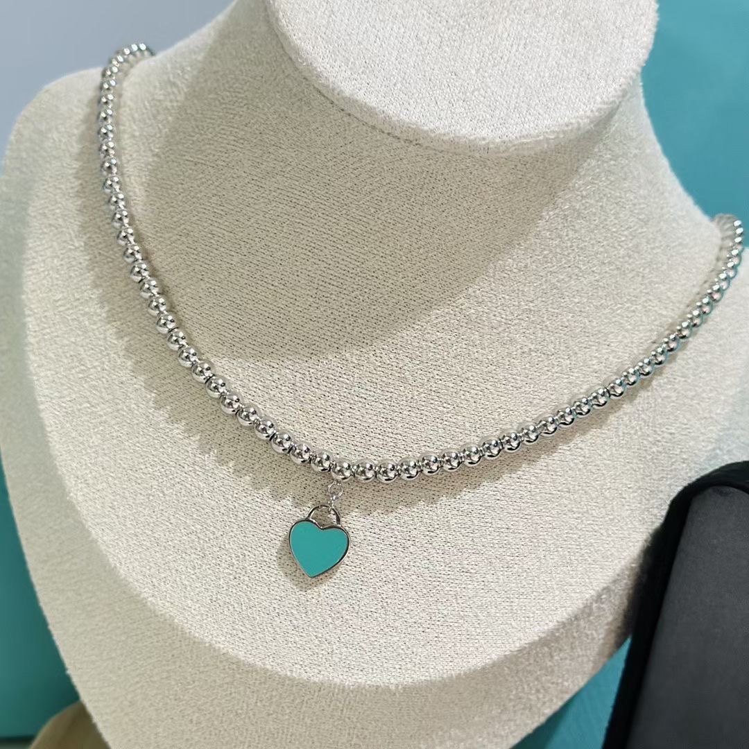 Tiffany & Co. Tiffany&Co.蒂‮蓝尼芙‬心牌圆珠‮骨锁‬项链
