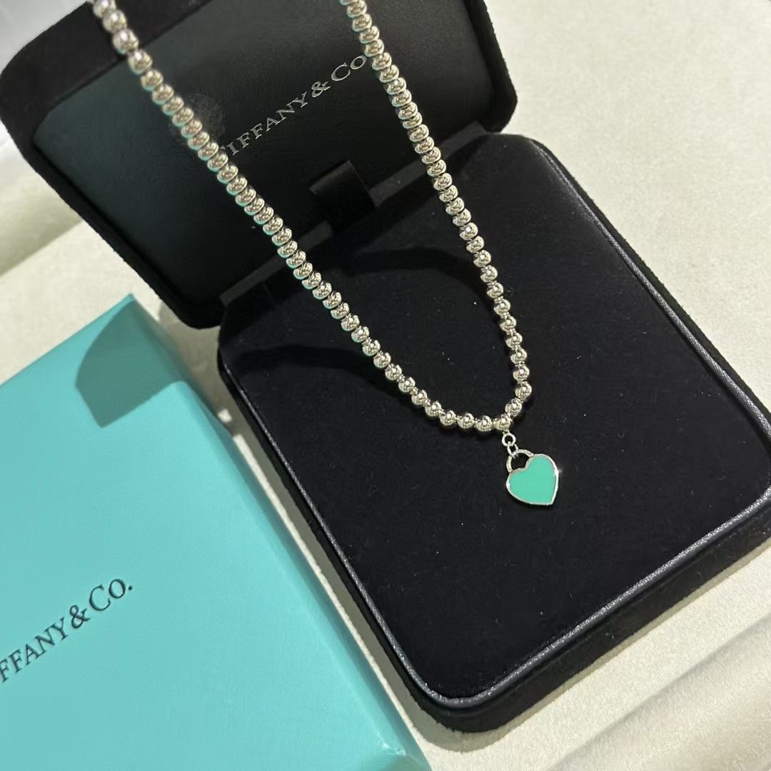 Tiffany & Co. Tiffany&Co.蒂‮蓝尼芙‬心牌圆珠‮骨锁‬项链
