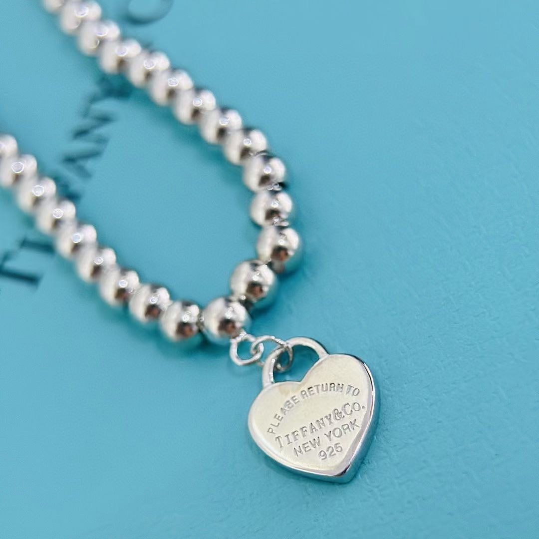 Tiffany & Co. Tiffany&Co.蒂‮蓝尼芙‬心牌圆珠‮骨锁‬项链