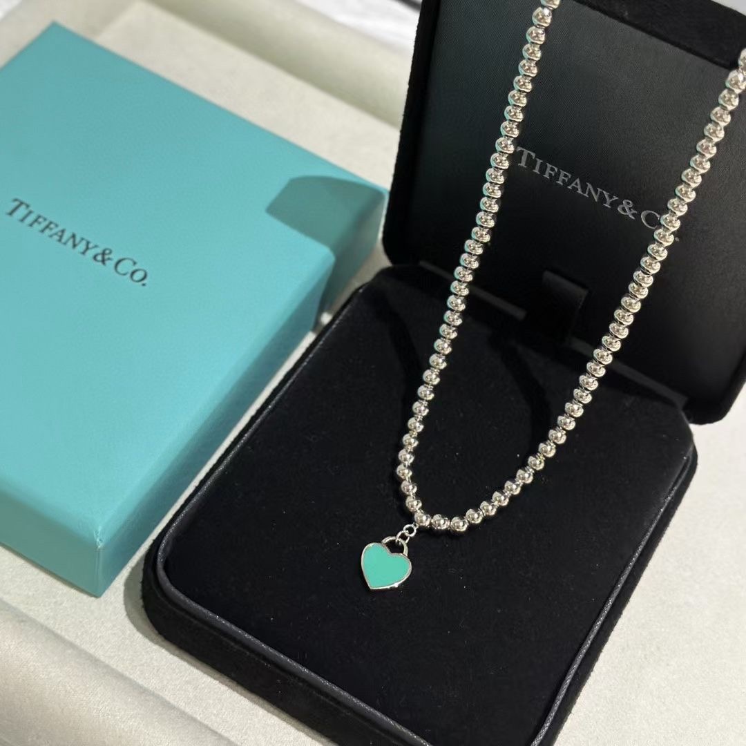 Tiffany & Co. Tiffany&Co.蒂‮蓝尼芙‬心牌圆珠‮骨锁‬项链