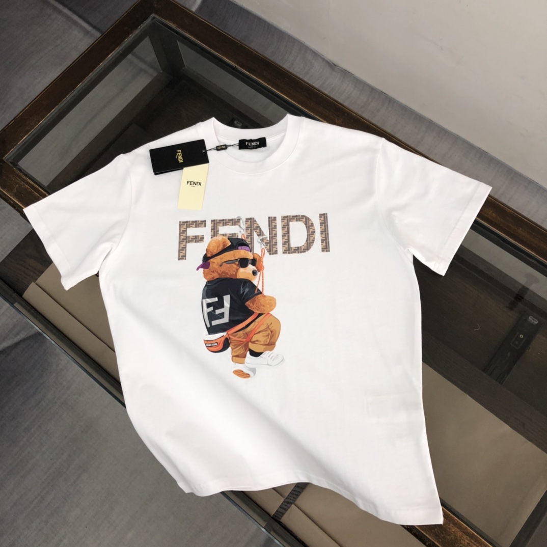 Fendi Kleding T-Shirt Designer Fashion Replica
 Beige Zwart Wit Mannen Katoen Zomercollectie Korte mouw