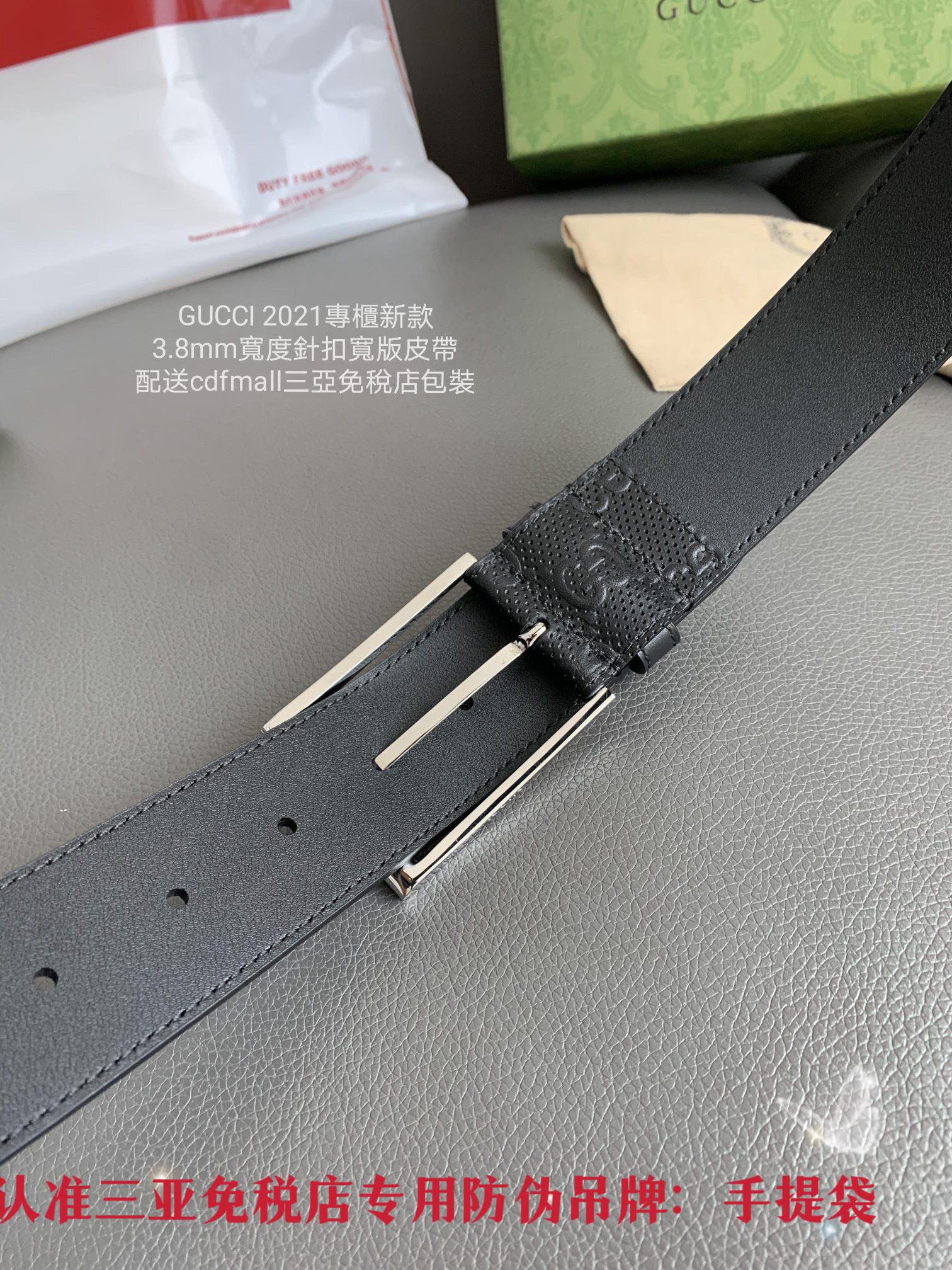 Gucci 发货 采用新的冲孔印花元素 简约风針扣寬版皮帶 𝟑.𝟖𝐜𝐦