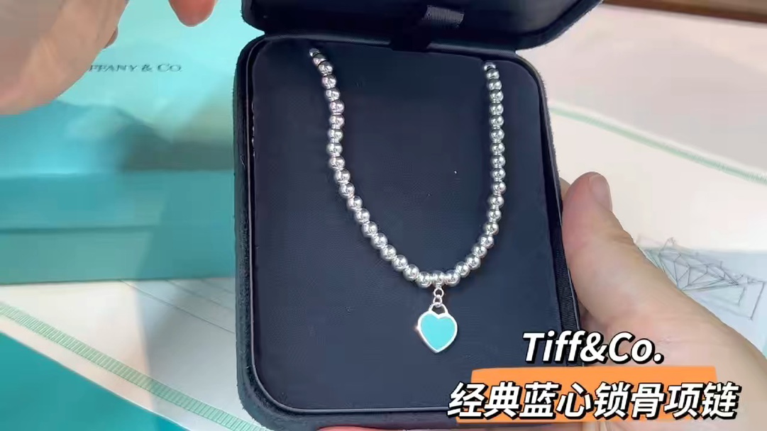 Tiffany & Co. Tiffany&Co.蒂‮尼芙‬蓝心‮圆牌‬珠锁骨项链