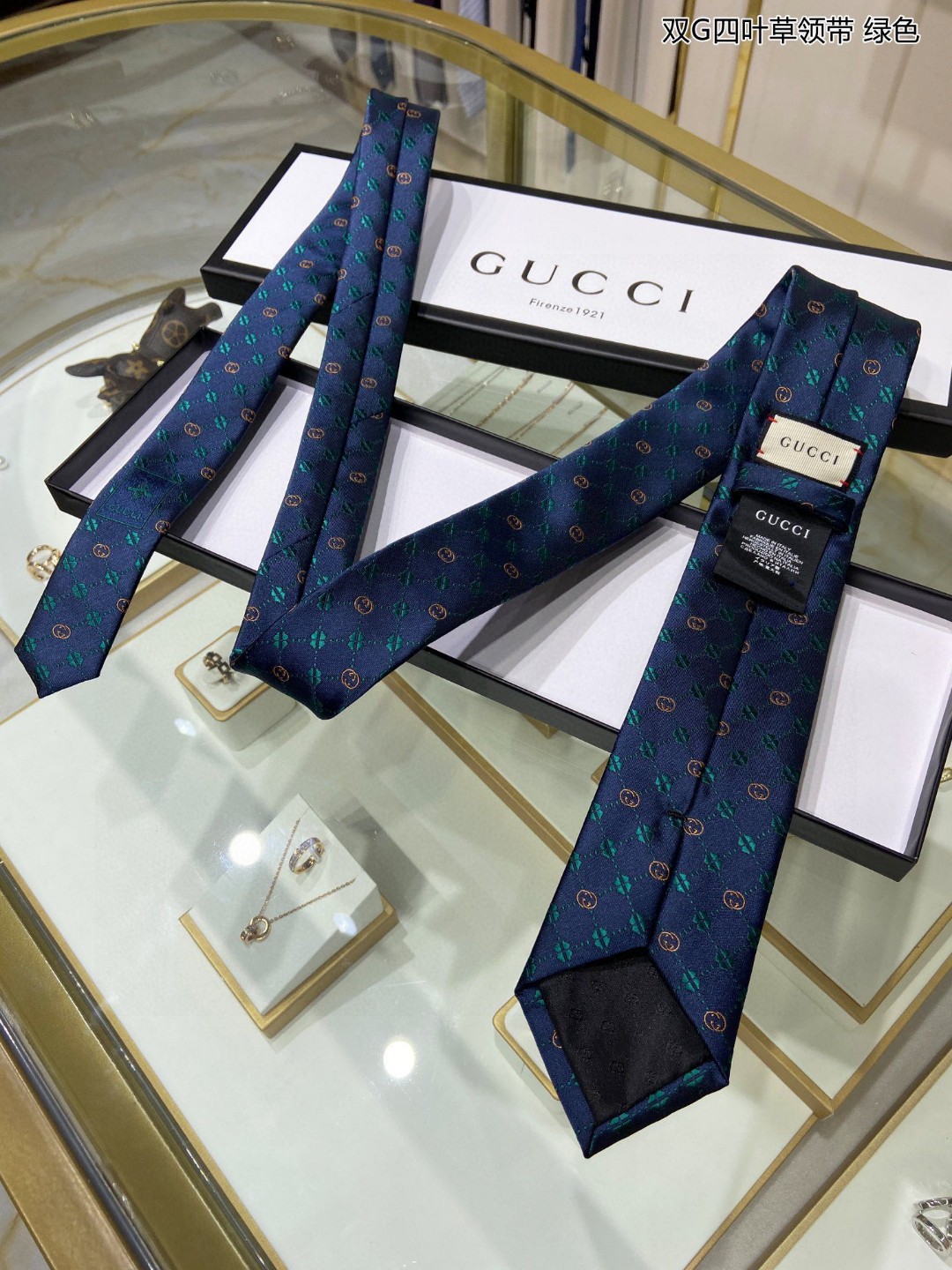 新款G家男士领带系列双G四叶草领带稀