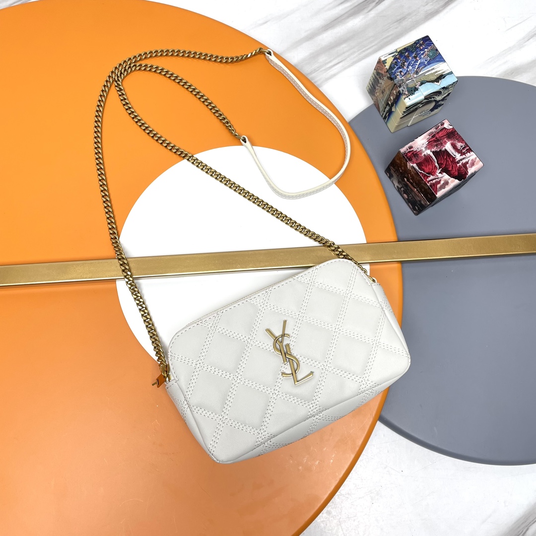 Piel de cordero color blanco crema con hebilla dorada_P El último BECKY de la tienda oficial, bolso de mano con acolcha…