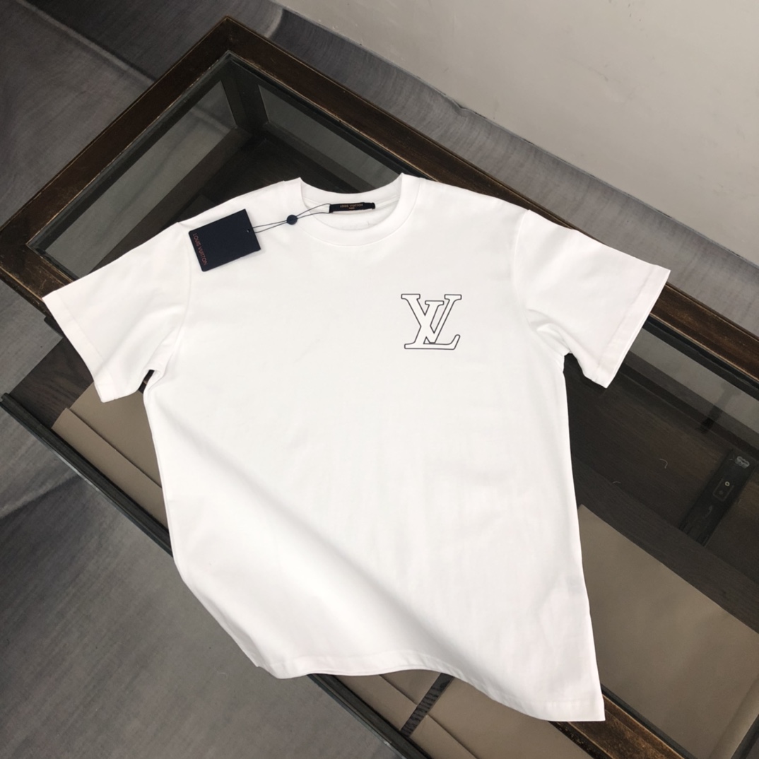 Louis Vuitton Kleding T-Shirt Beige Zwart Wit Mannen Katoen Zomercollectie Fashion Korte mouw