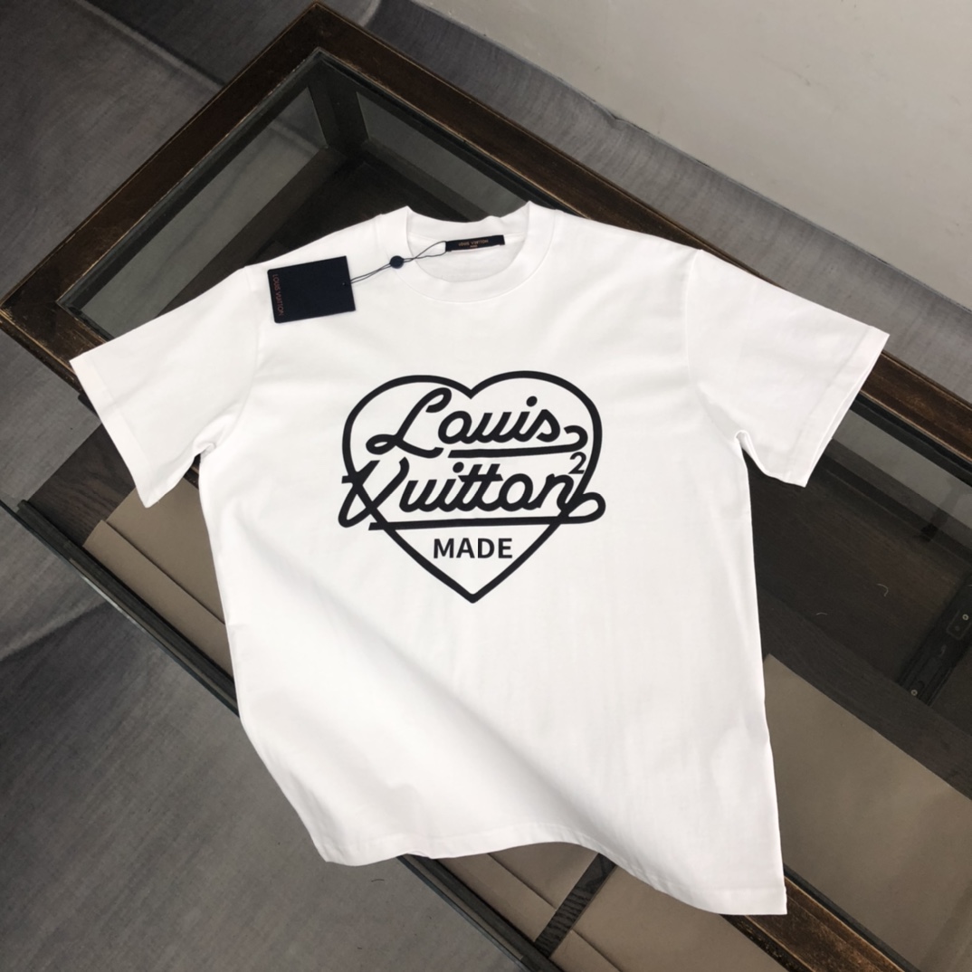 Louis Vuitton Kleding T-Shirt Beige Zwart Wit Mannen Katoen Zomercollectie Fashion Korte mouw