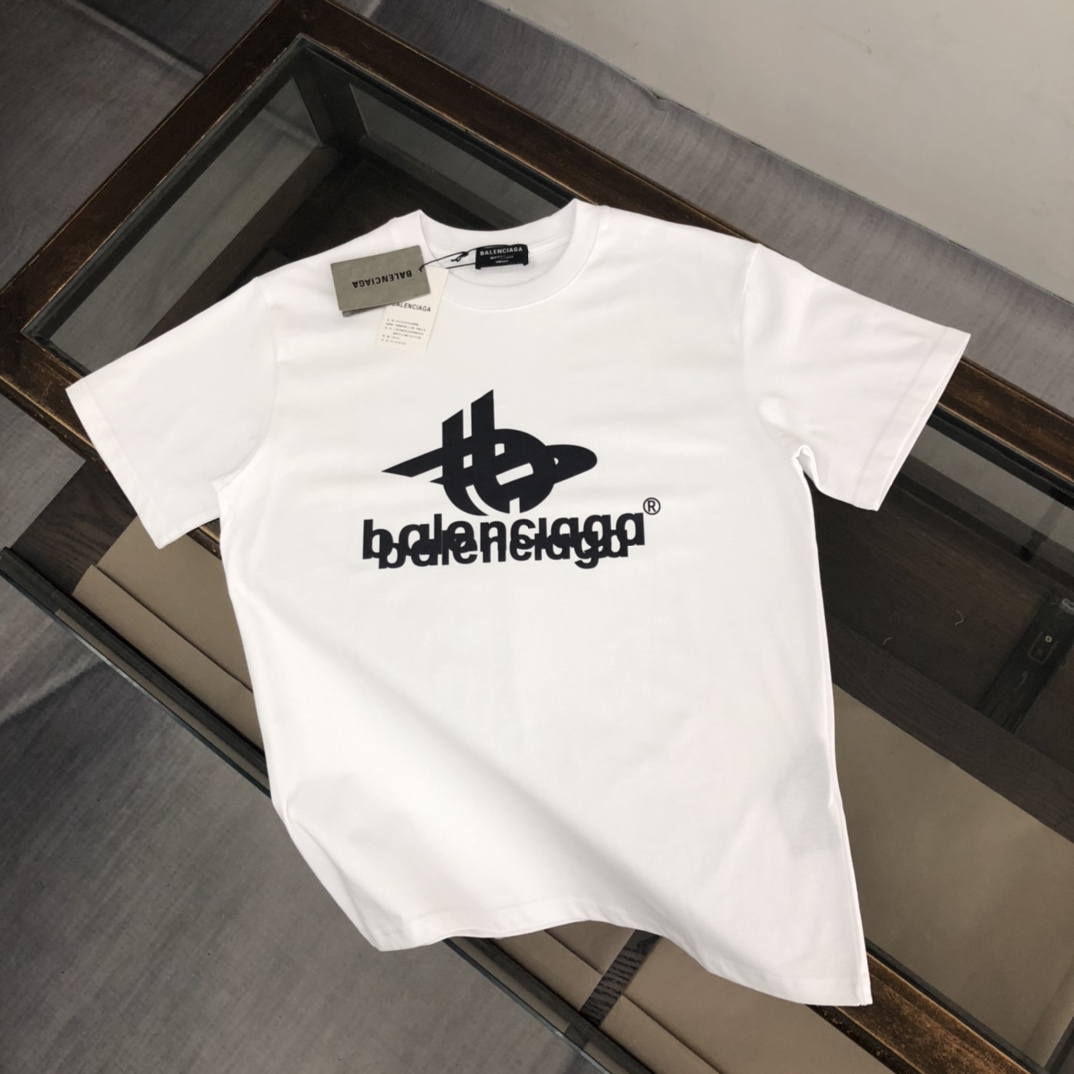 Balenciaga Kleding T-Shirt Beige Zwart Wit Mannen Katoen Zomercollectie Fashion Korte mouw