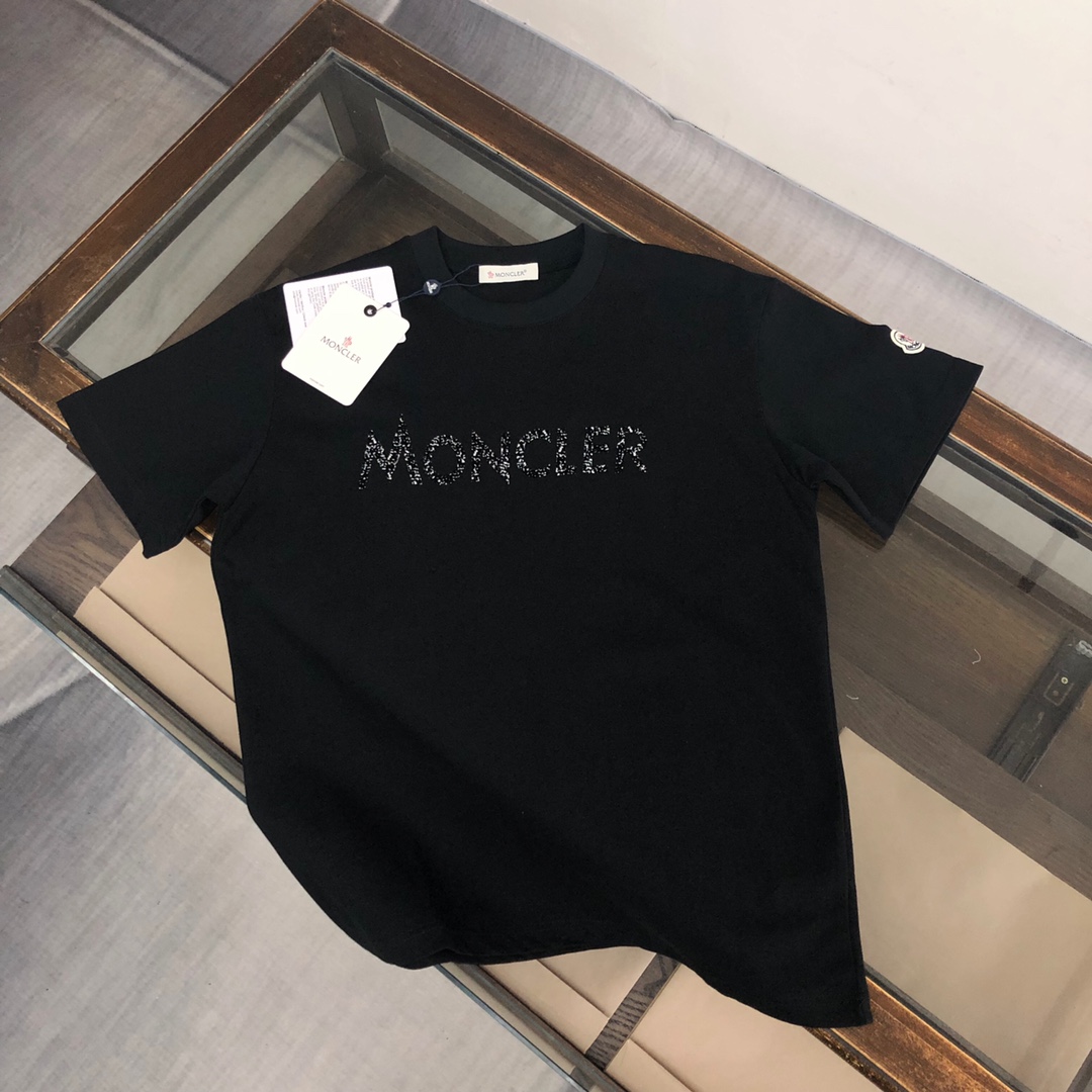 Moncler Clothing T-Shirt Black White Unisex Men Fashion Short Sleeve