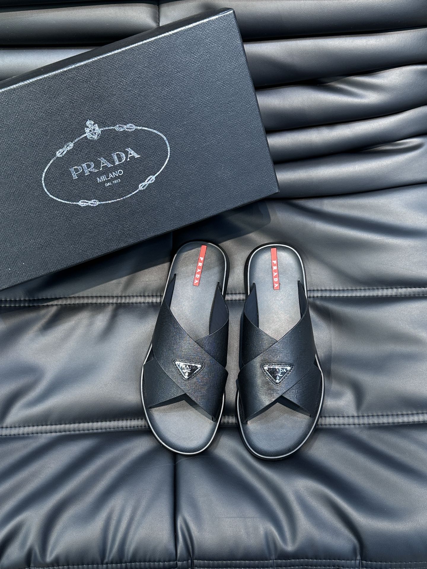 Prada Shoes Sandals Slippers Fake AAA+
 Men Cowhide Genuine Leather Rubber Summer Collection Casual