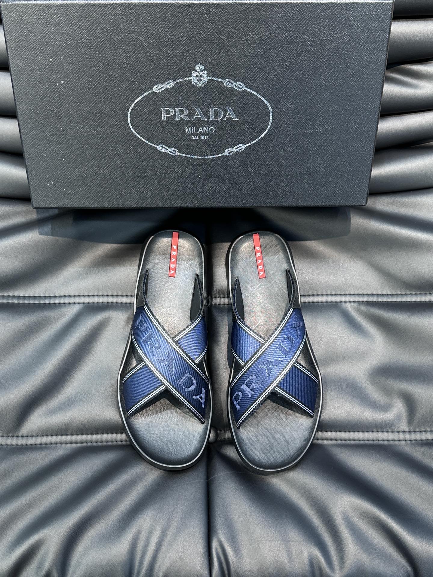 Prada Shoes Sandals Slippers Splicing Men Cowhide Genuine Leather Rubber Summer Collection Casual