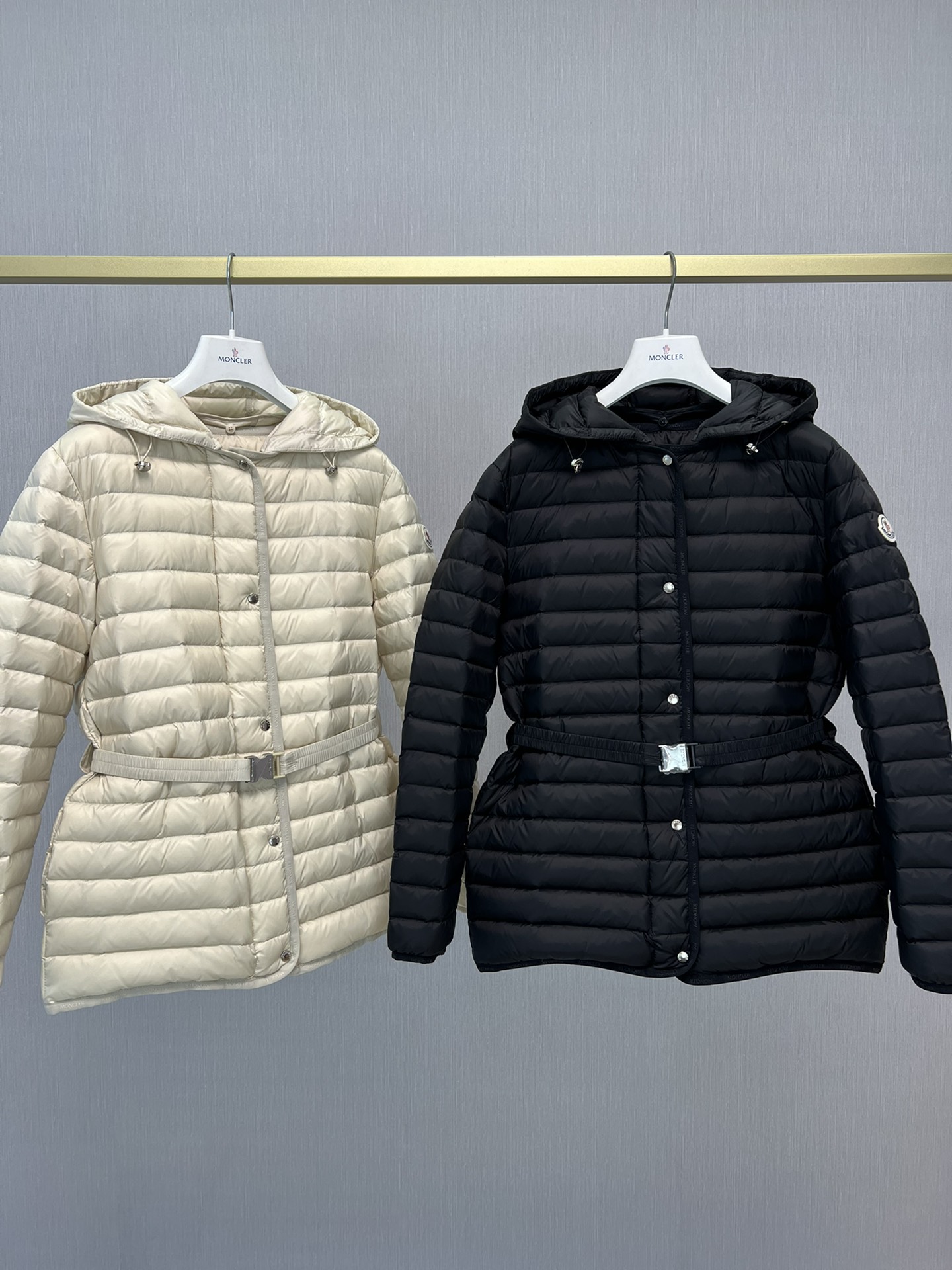 Moncler Ropa Chaqueta de plumón Albaricoque Negro Blanco Mujeres Nylon Plumón de pato blanco Colección primavera / otoño Manga larga