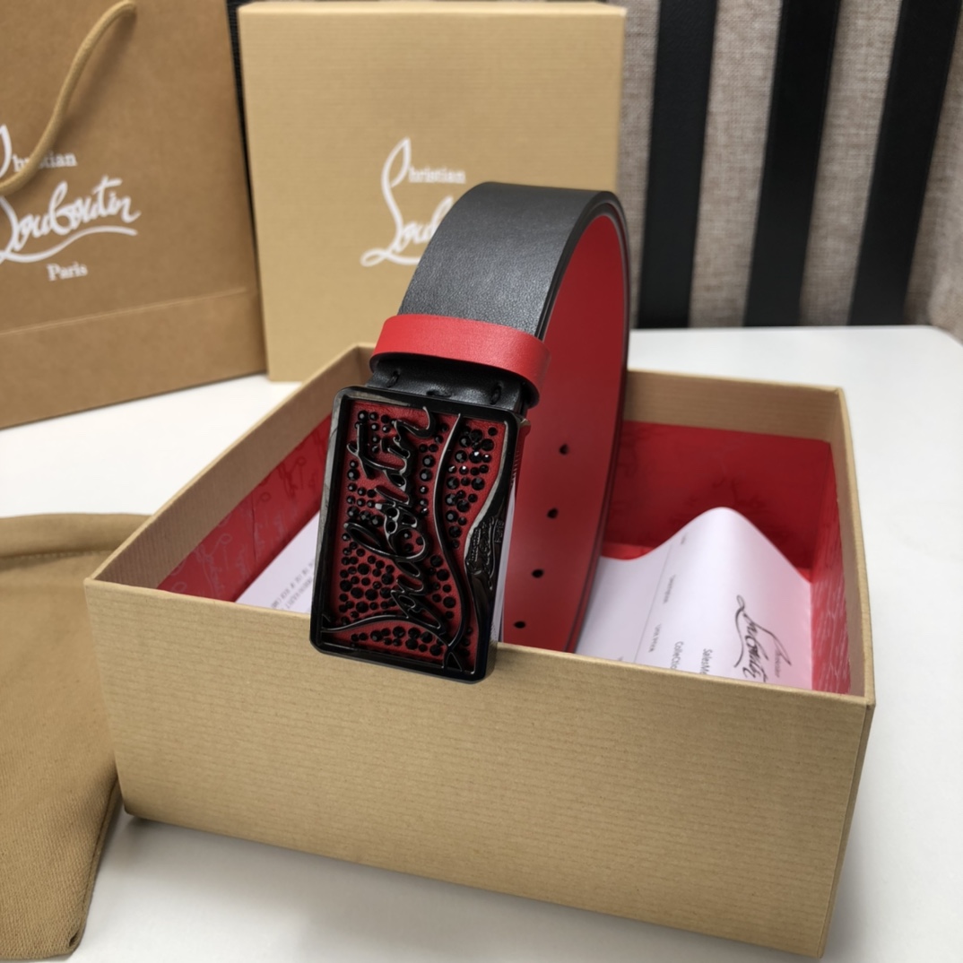 代购级专柜品质庆祝]ChristianLouboutin克里斯提鲁布托Louis腰带采用标志性款式宽度3