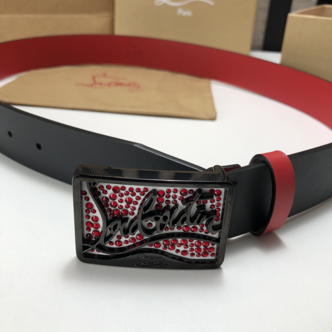 代购级专柜品质庆祝]ChristianLouboutin克里斯提鲁布托Louis腰带采用标志性款式宽度3