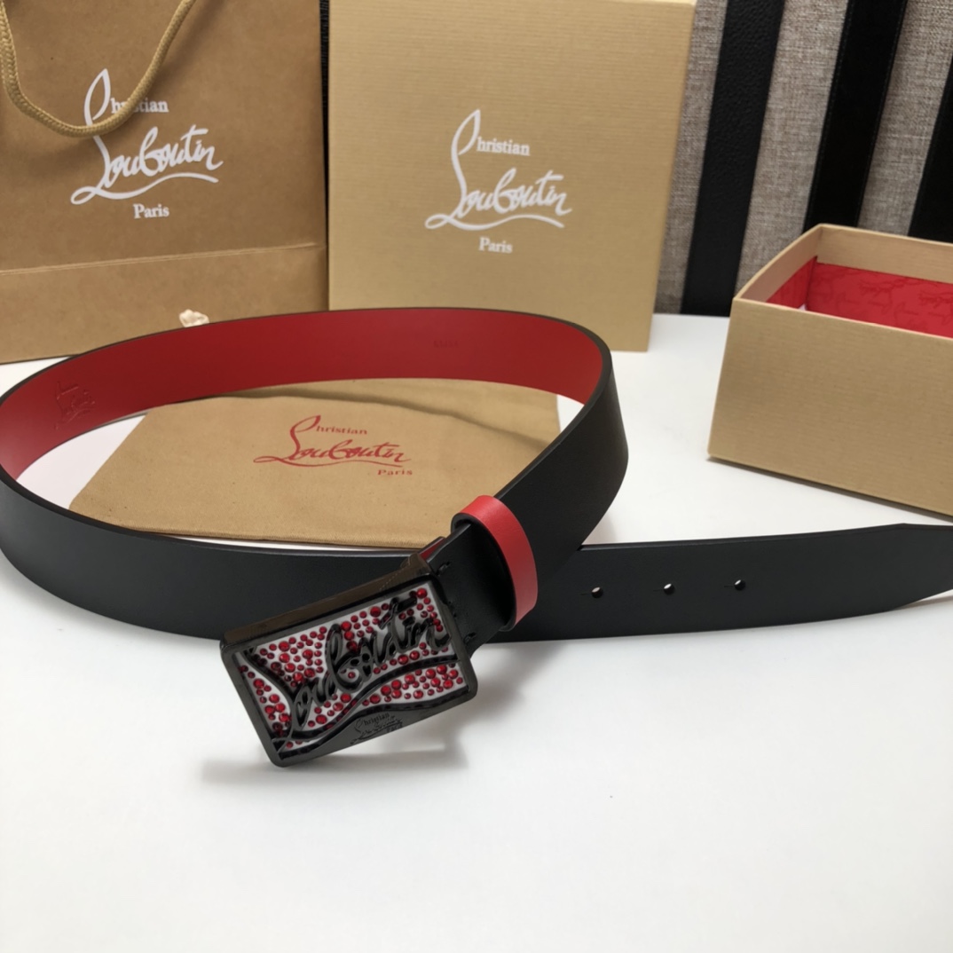 代购级专柜品质庆祝]ChristianLouboutin克里斯提鲁布托Louis腰带采用标志性款式宽度3
