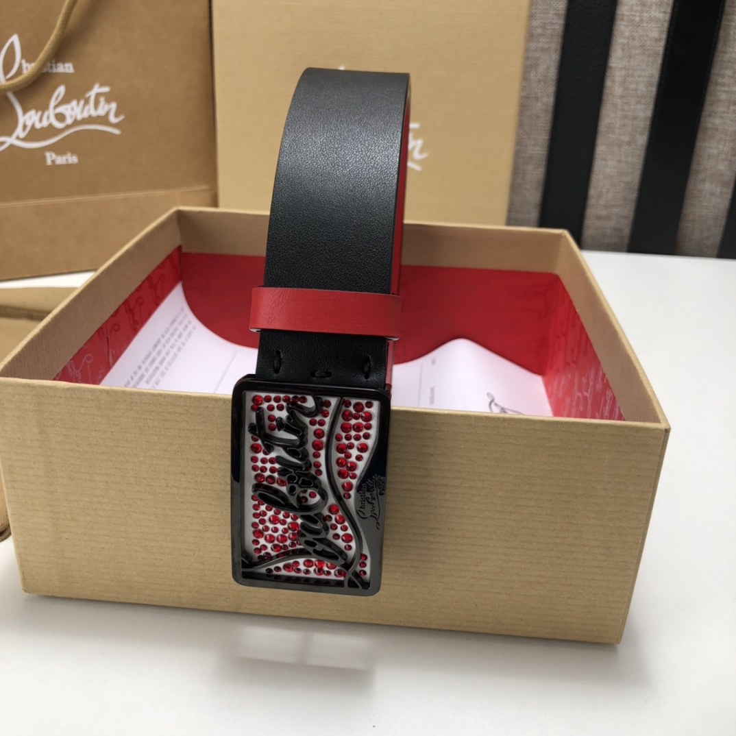 代购级专柜品质庆祝]ChristianLouboutin克里斯提鲁布托Louis腰带采用标志性款式宽度3