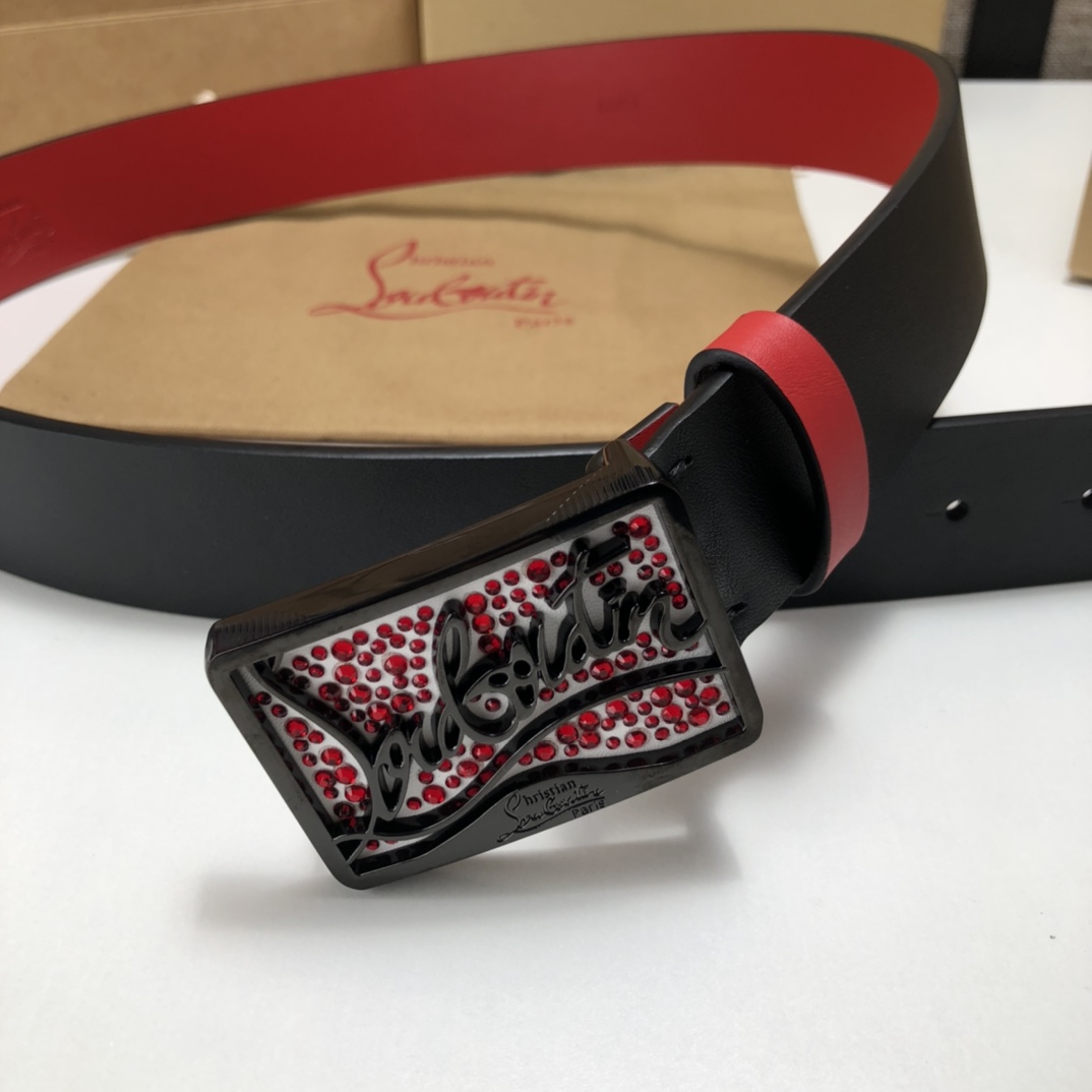 代购级专柜品质庆祝]ChristianLouboutin克里斯提鲁布托Louis腰带采用标志性款式宽度3