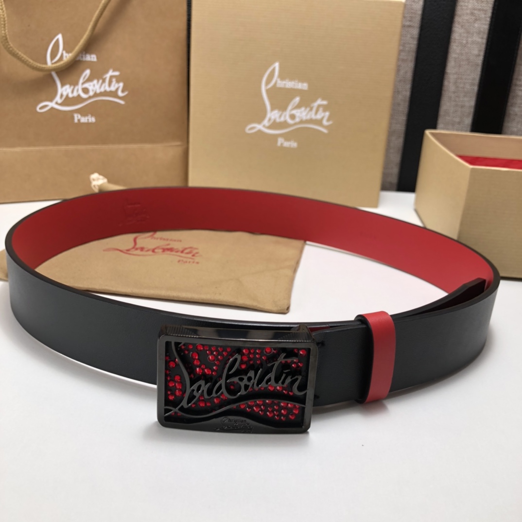 代购级专柜品质庆祝]ChristianLouboutin克里斯提鲁布托Louis腰带采用标志性款式宽度3