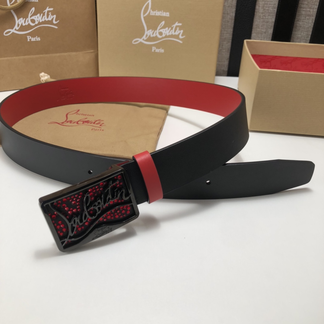 代购级专柜品质庆祝]ChristianLouboutin克里斯提鲁布托Louis腰带采用标志性款式宽度3