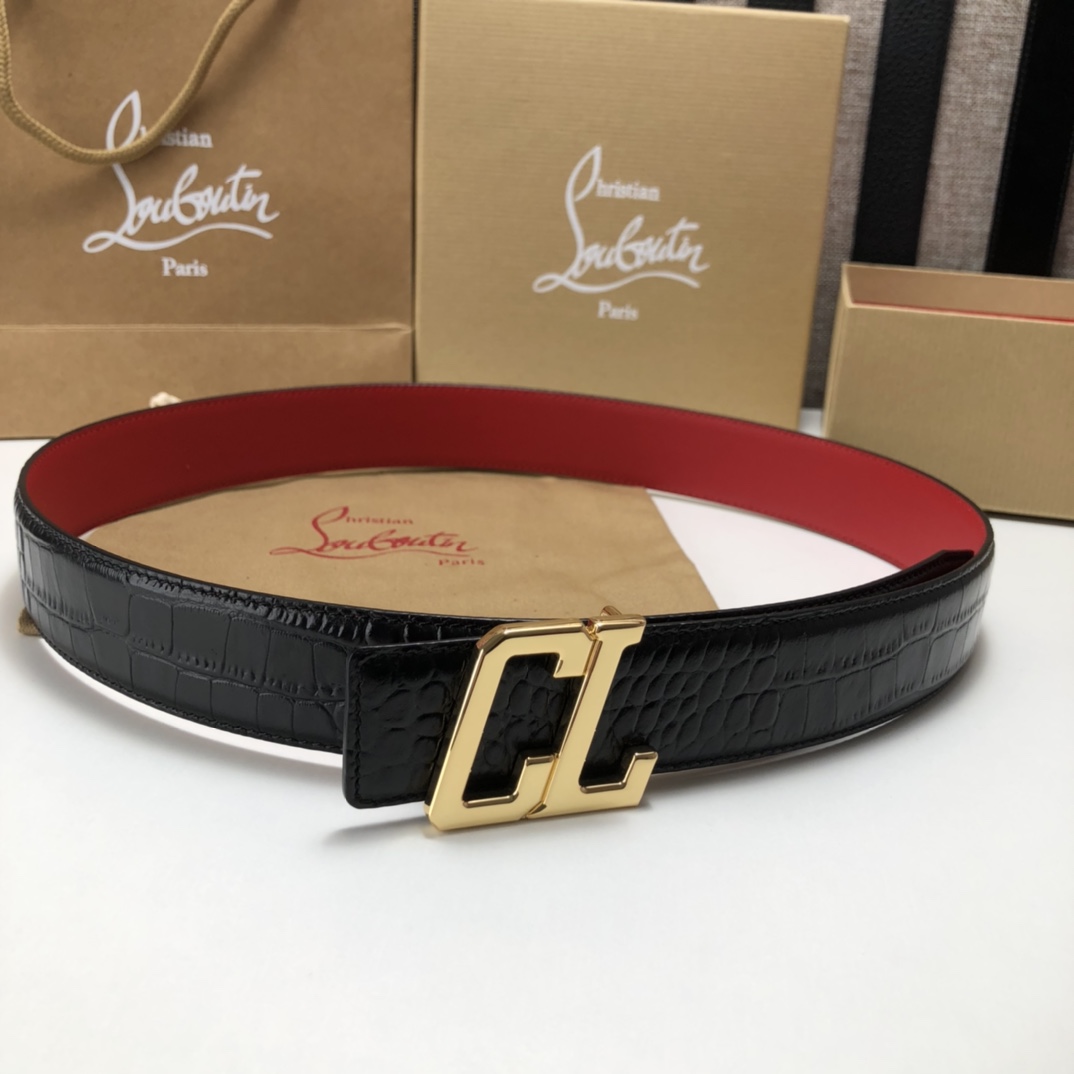 代购级专柜品质庆祝]ChristianLouboutin克里斯提鲁布托Louis腰带采用标志性款式宽度3