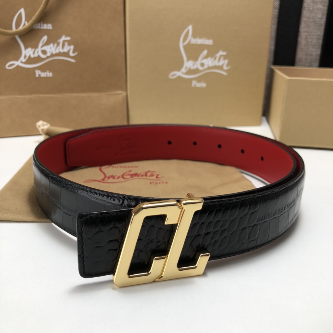 代购级专柜品质庆祝]ChristianLouboutin克里斯提鲁布托Louis腰带采用标志性款式宽度3