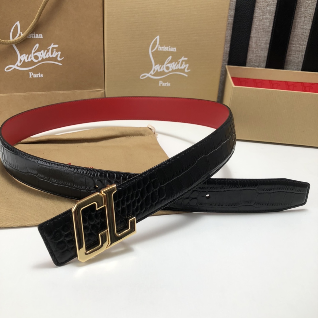 代购级专柜品质庆祝]ChristianLouboutin克里斯提鲁布托Louis腰带采用标志性款式宽度3