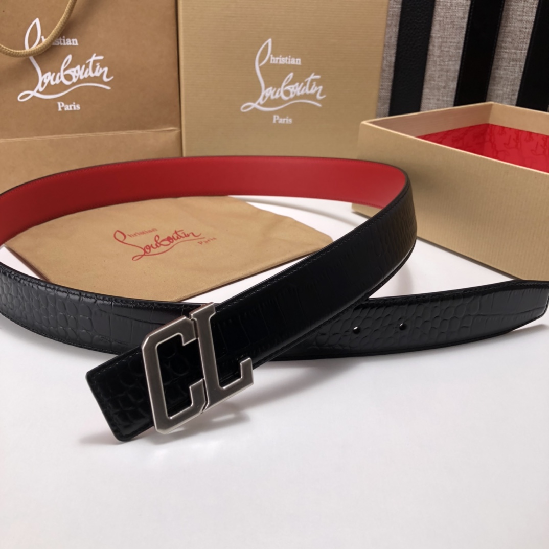 代购级专柜品质庆祝]ChristianLouboutin克里斯提鲁布托Louis腰带采用标志性款式宽度3