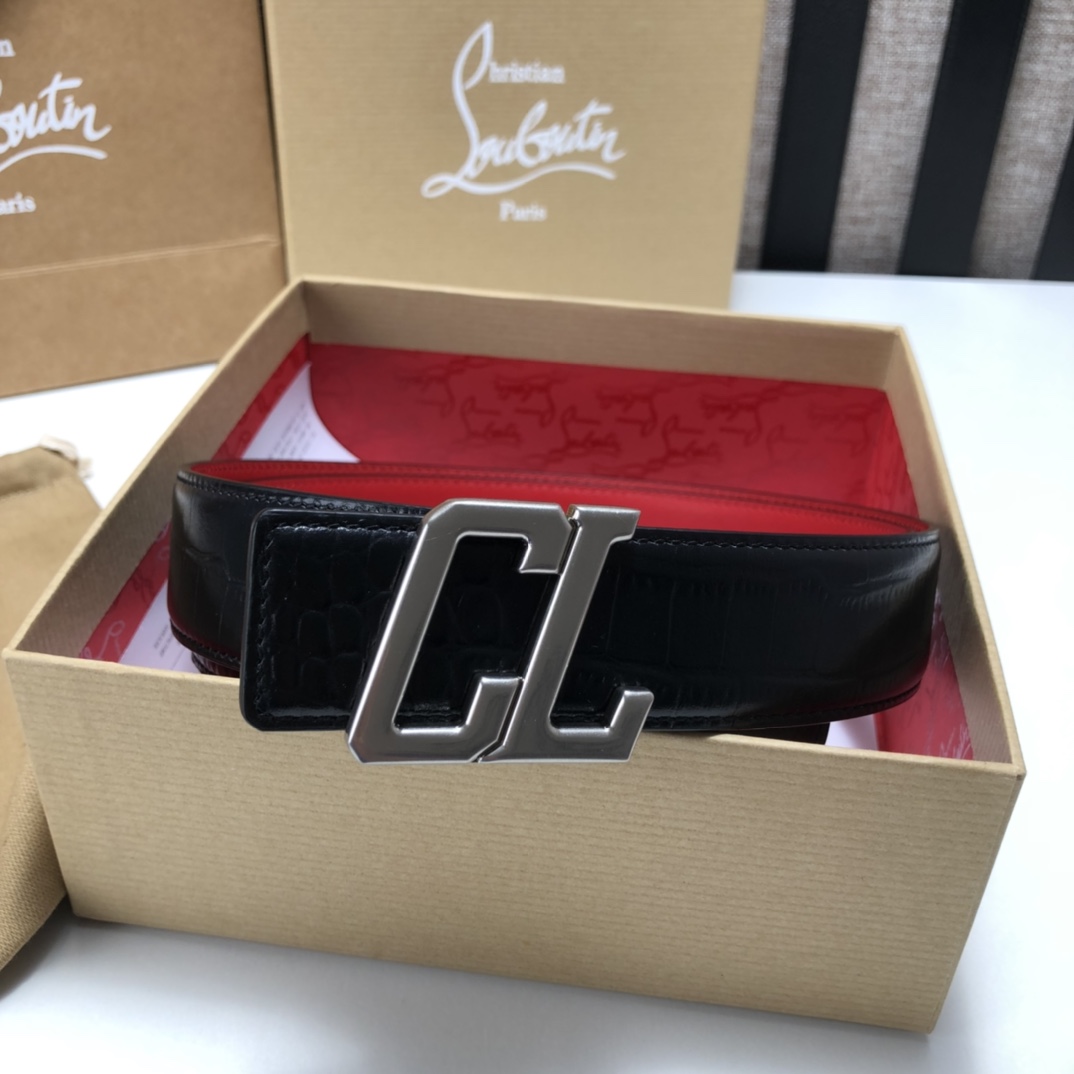 代购级专柜品质庆祝]ChristianLouboutin克里斯提鲁布托Louis腰带采用标志性款式宽度3