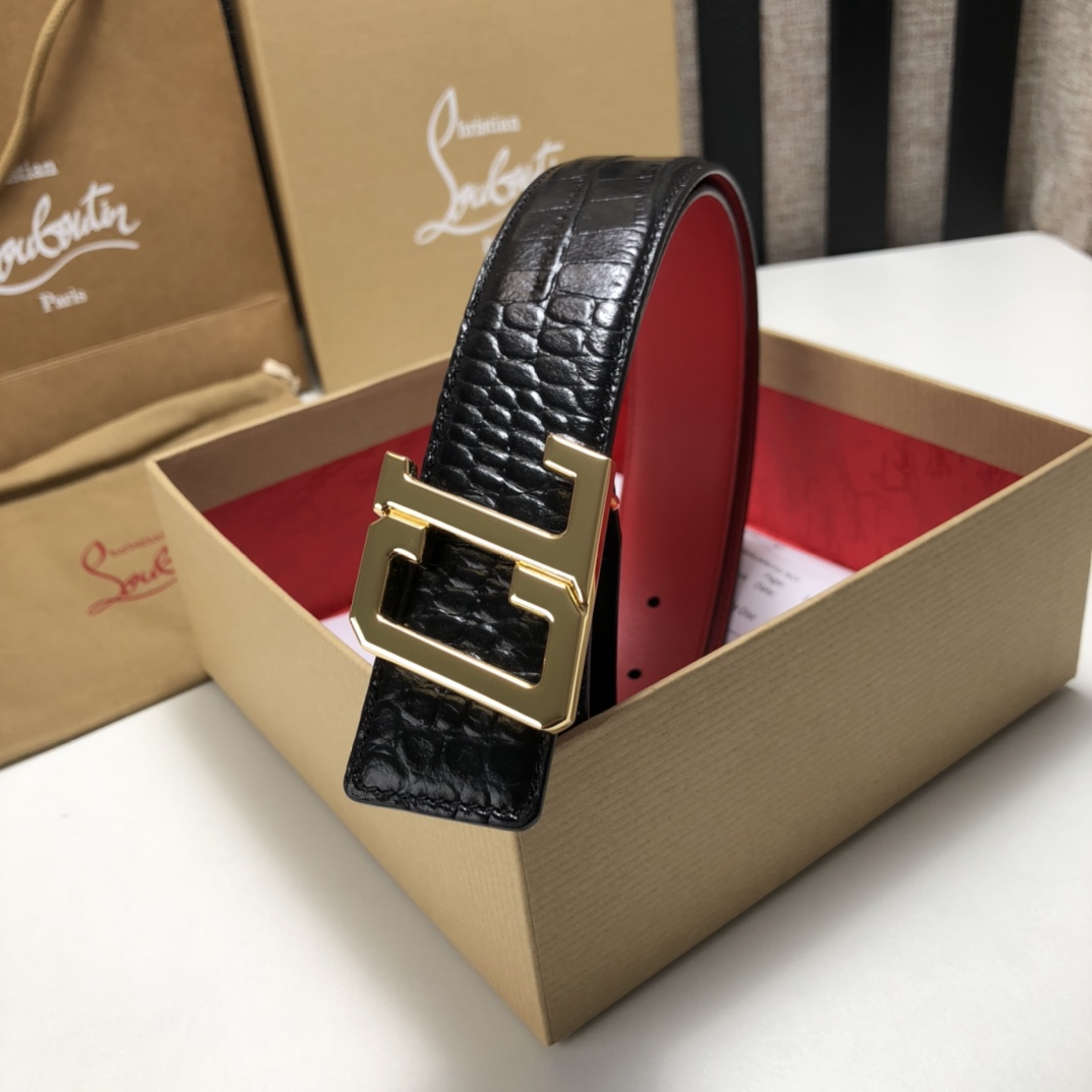 代购级专柜品质庆祝]ChristianLouboutin克里斯提鲁布托Louis腰带采用标志性款式宽度3