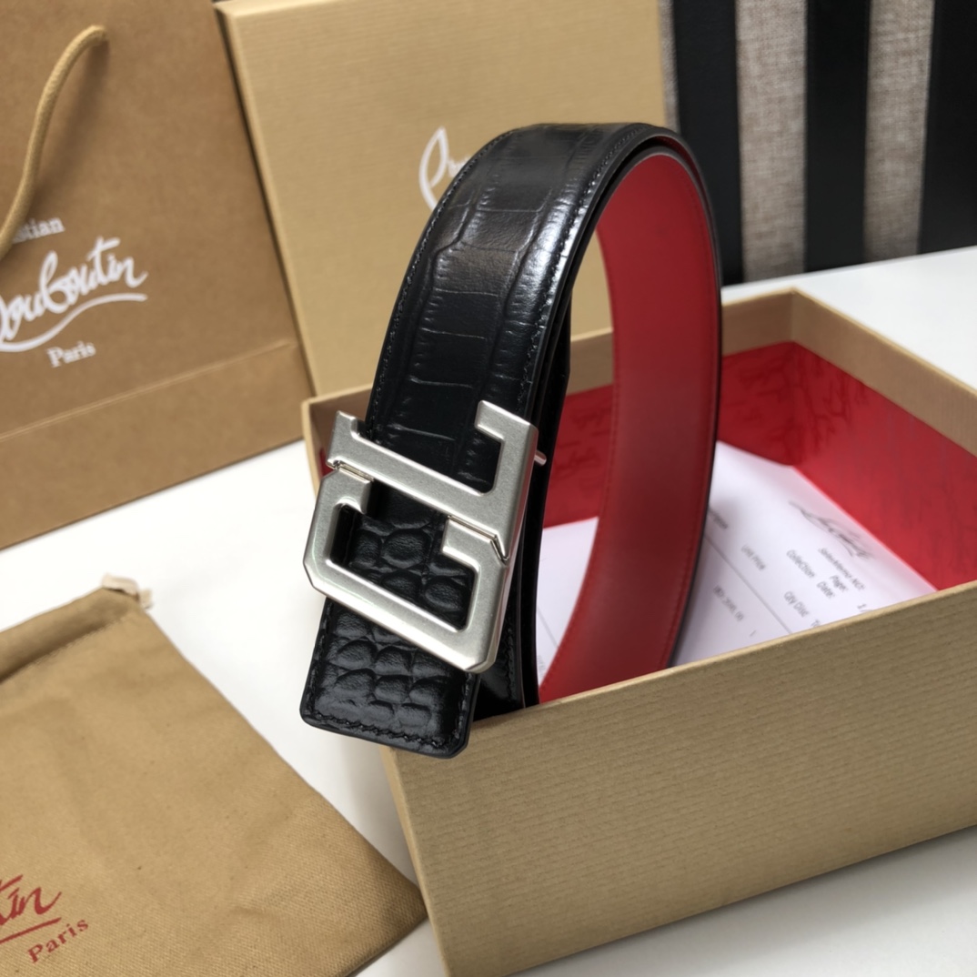 代购级专柜品质庆祝]ChristianLouboutin克里斯提鲁布托Louis腰带采用标志性款式宽度3