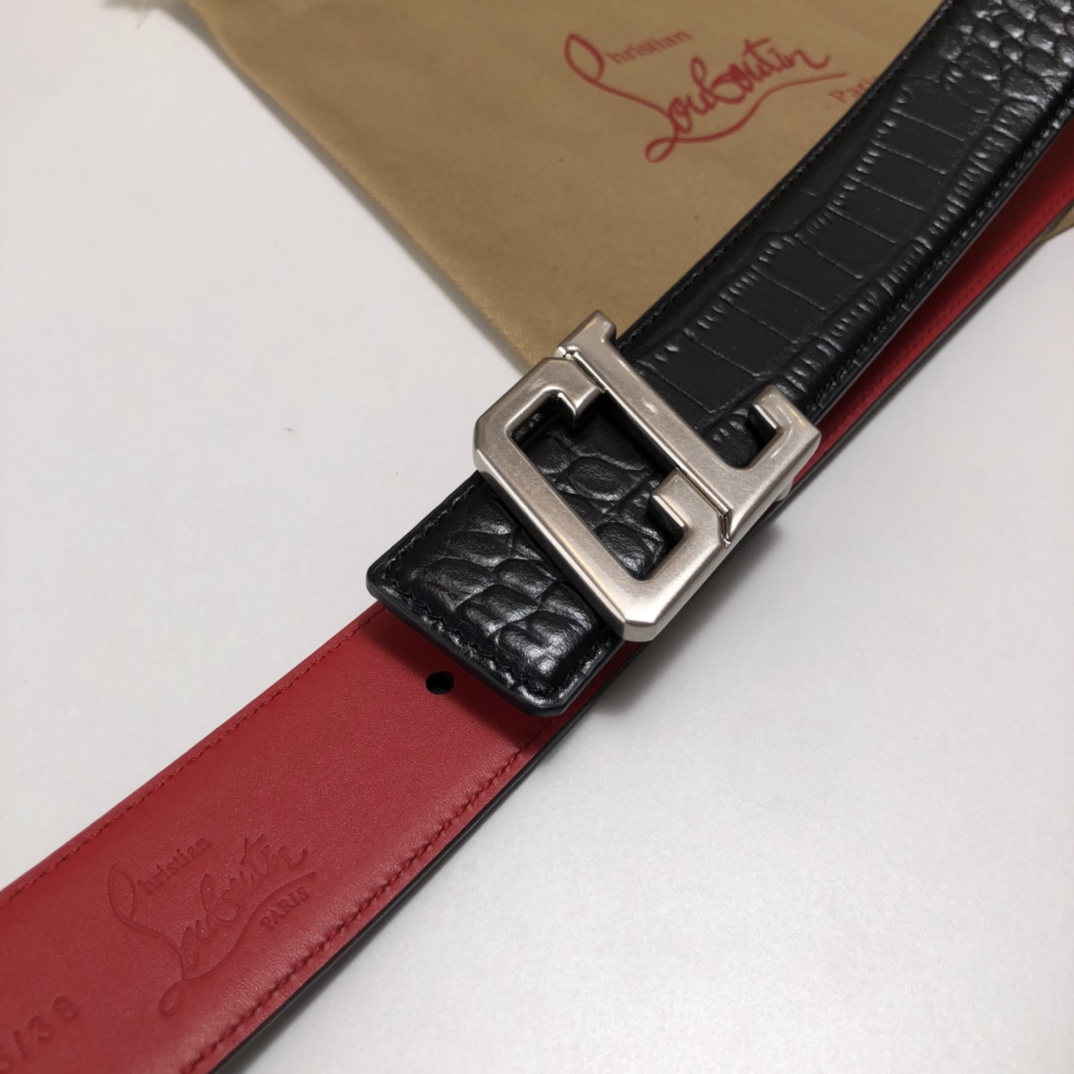 代购级专柜品质庆祝]ChristianLouboutin克里斯提鲁布托Louis腰带采用标志性款式宽度3