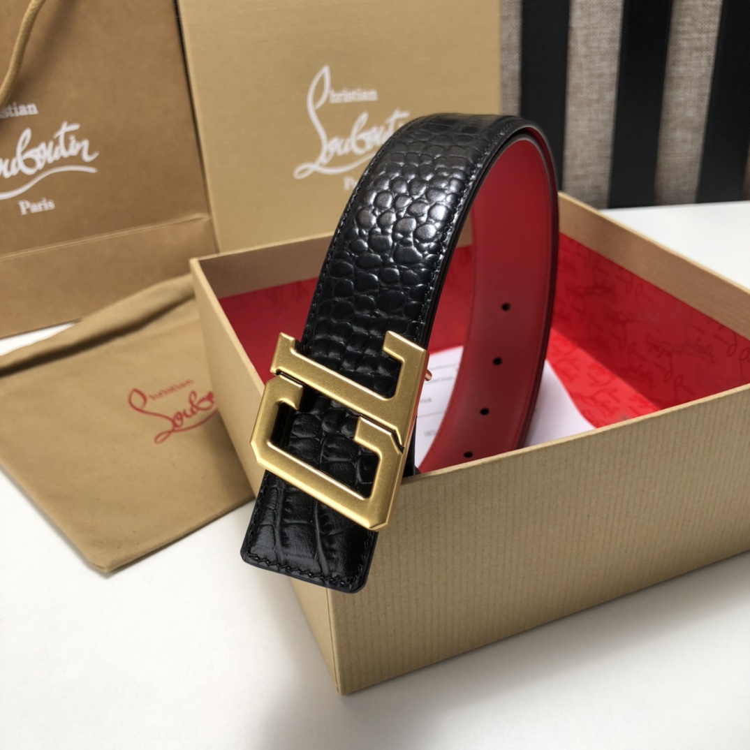 代购级专柜品质庆祝]ChristianLouboutin克里斯提鲁布托Louis腰带采用标志性款式宽度3