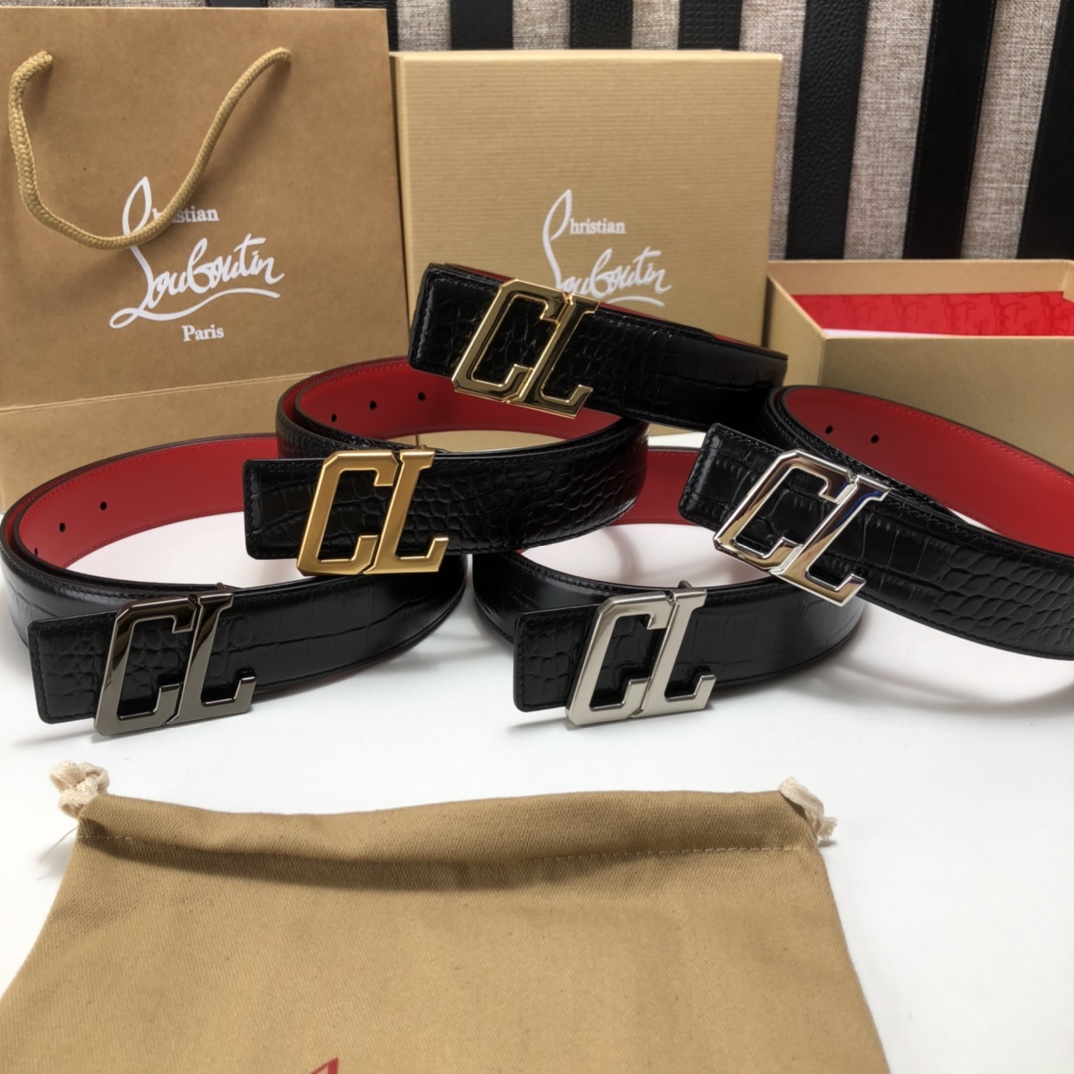 代购级专柜品质庆祝]ChristianLouboutin克里斯提鲁布托Louis腰带采用标志性款式宽度3