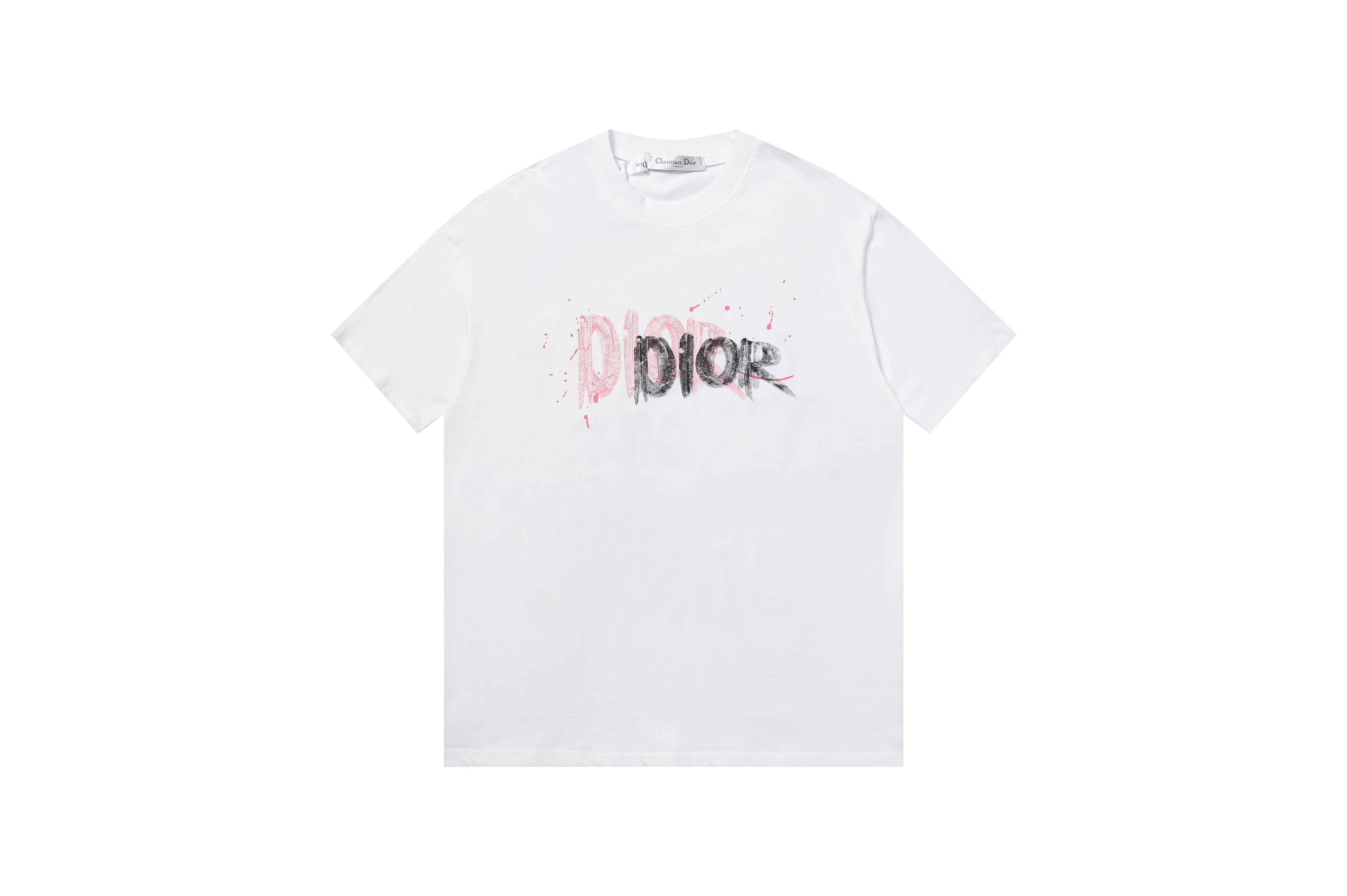 K503#31 Dior/Dior 23ss graffiti pintado a mano logo grande letra abstracta camiseta de manga corta con cuello redondo. …