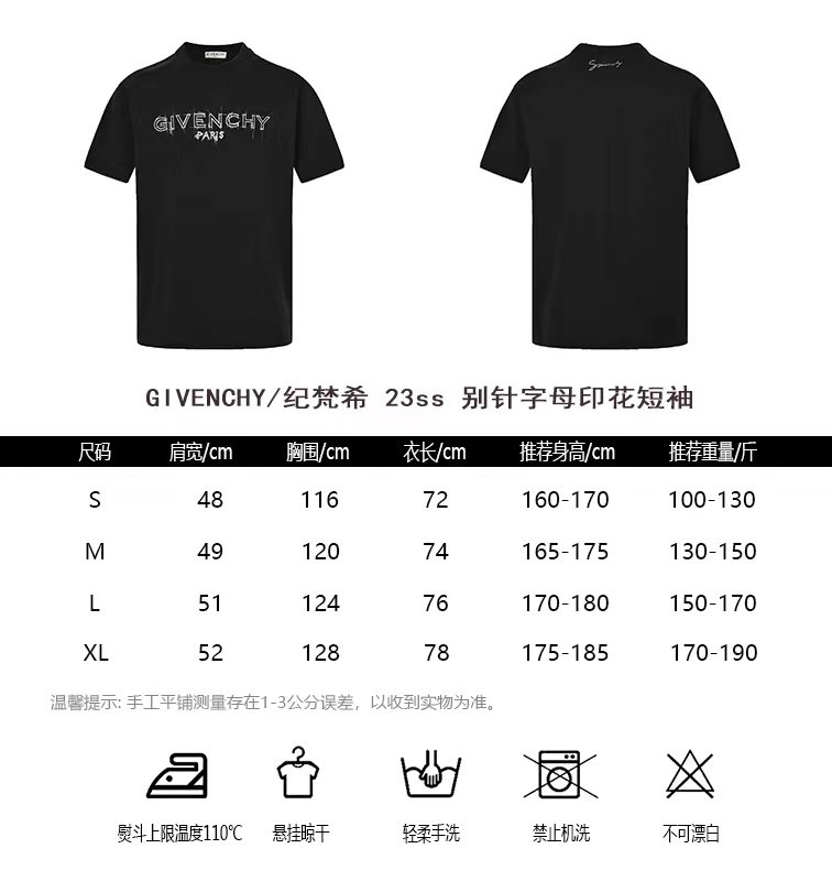 GIVENCHYGivenchy 23ss pin letter print short sleeve sizing chart