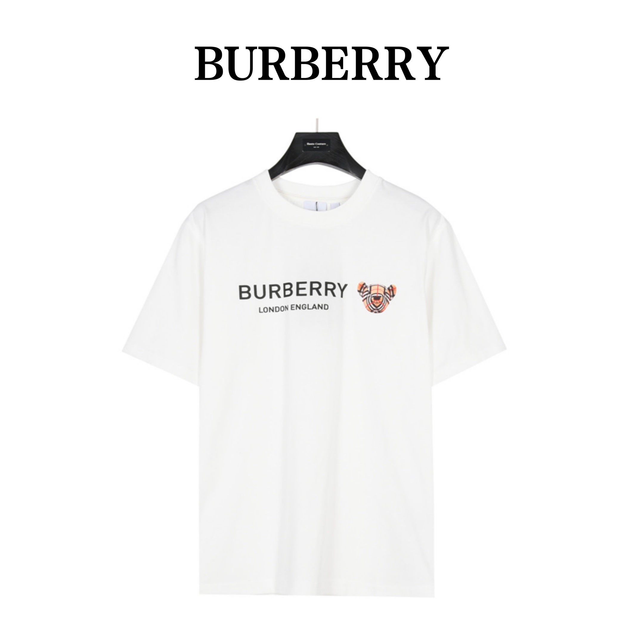 Burberry Roupa Camiseta Preto Branco Impressão Unissexo Algodão Manga Curta