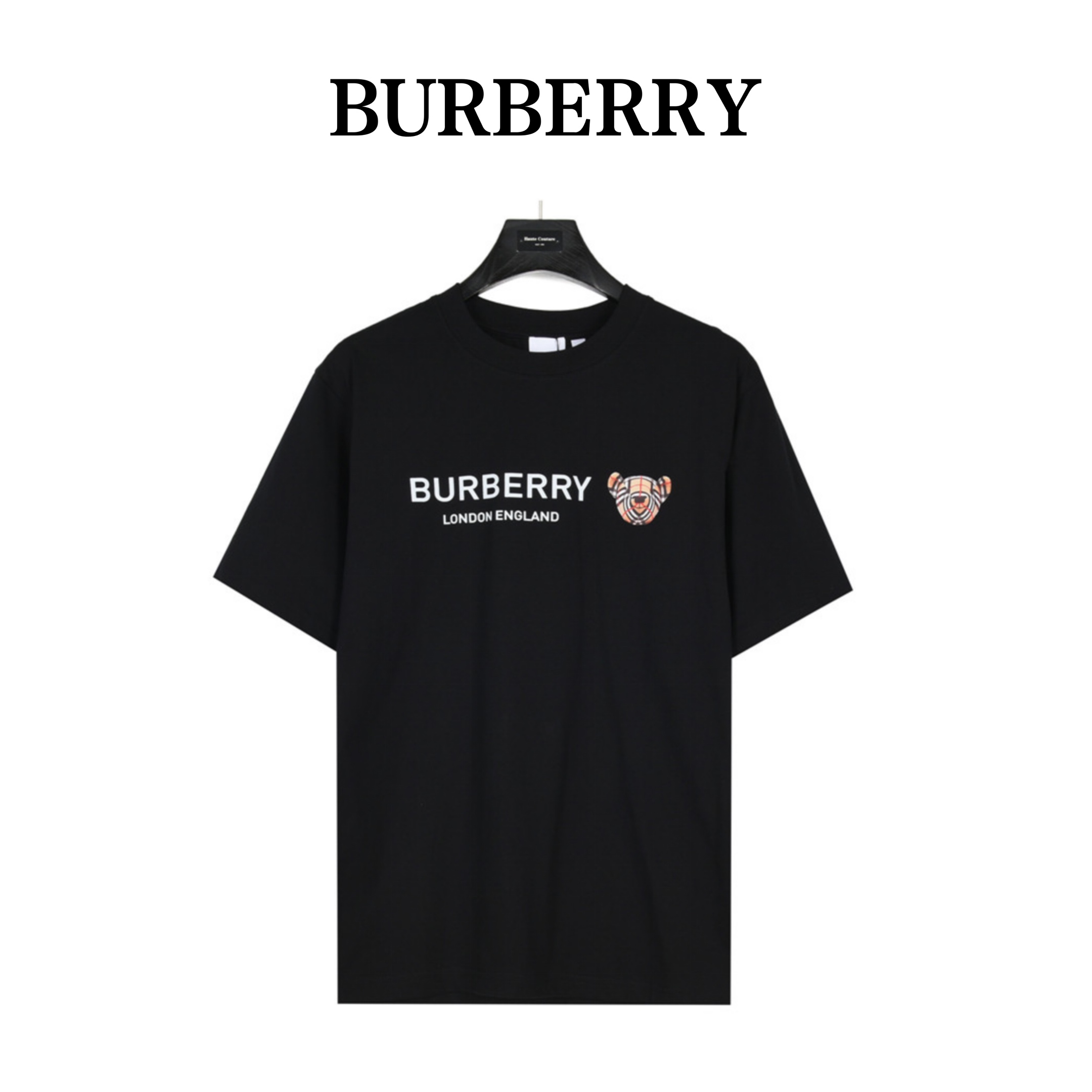 Burberry Roupa Camiseta Preto Branco Impressão Unissexo Algodão Manga Curta