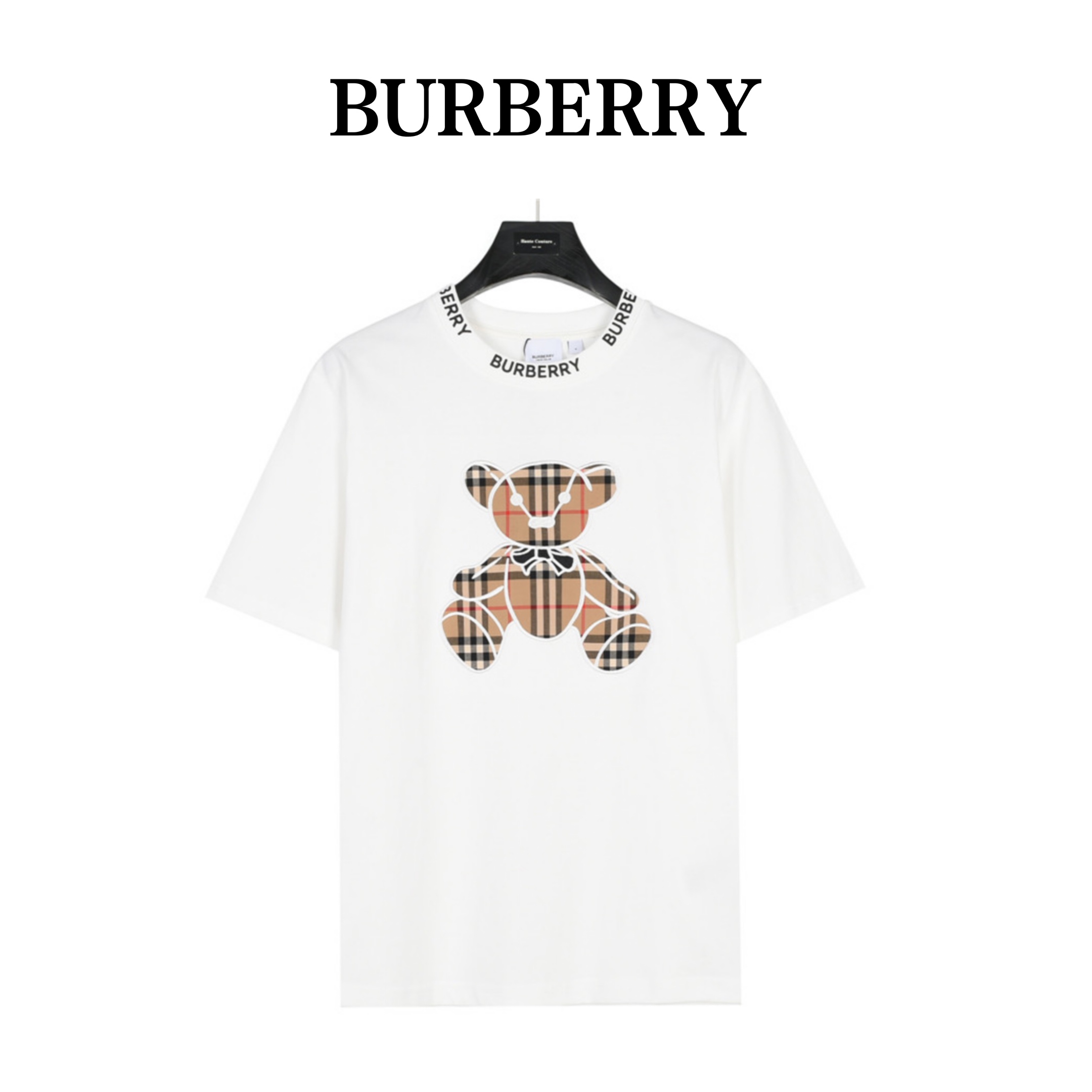 Burberry Comprar Roupa Camiseta Preto Branco Bordados Algodão penteado Manga Curta