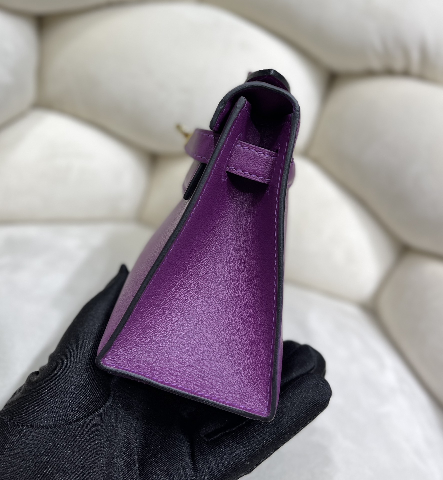 Hermès Kelly Generation Anemone Purple, all Swift cowhide inside and out, all steel hardware, truly semi-handmade! It feels soft and elastic, and