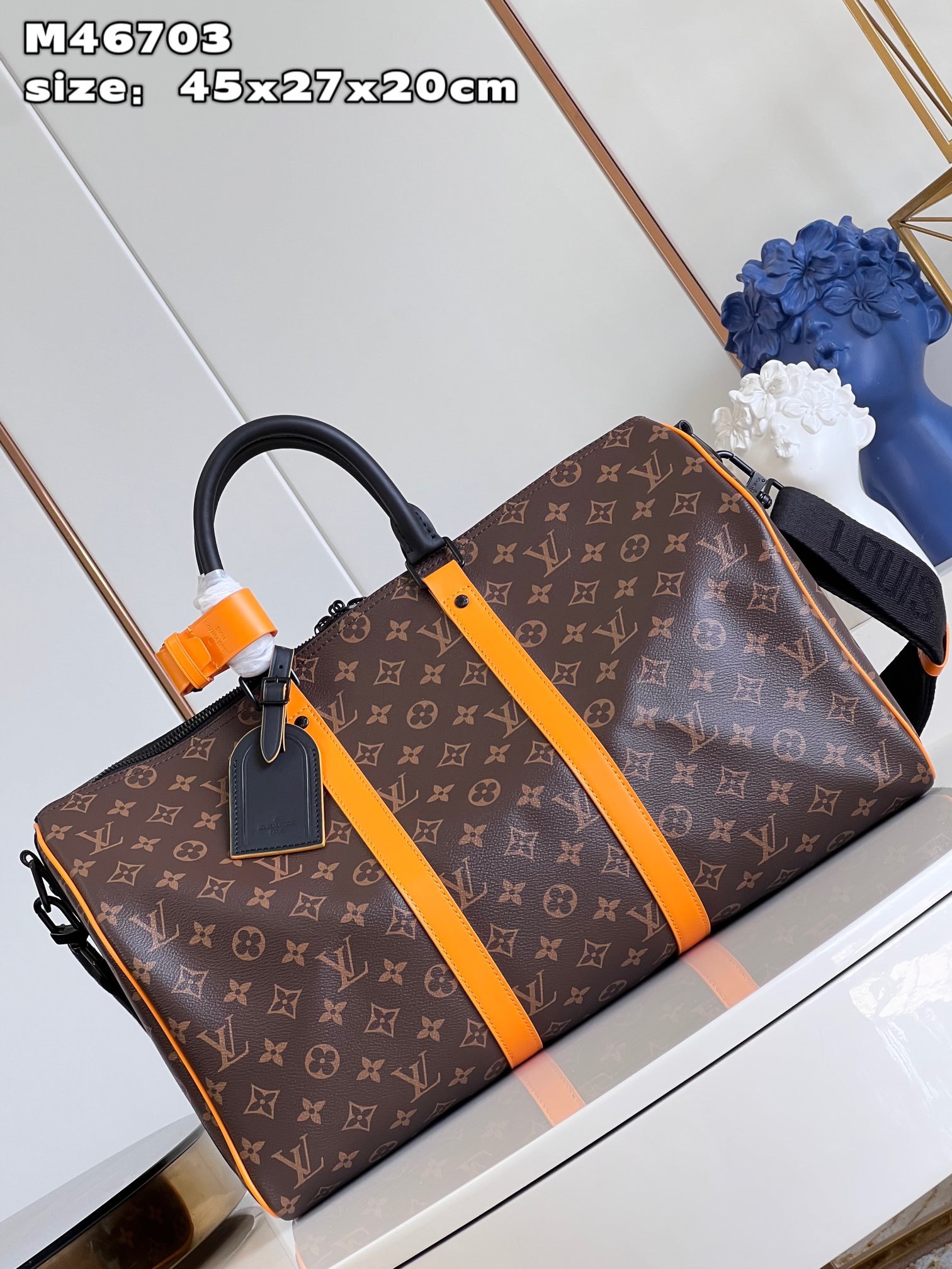 顶级原单M46703本款KeepallBandoulière45旅行袋以MonogramMacassar
