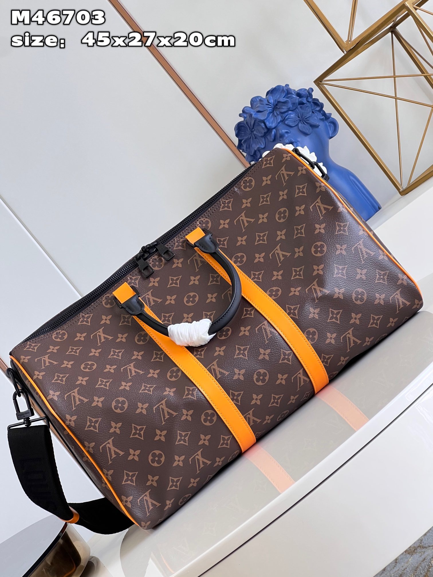 顶级原单M46703本款KeepallBandoulière45旅行袋以MonogramMacassar
