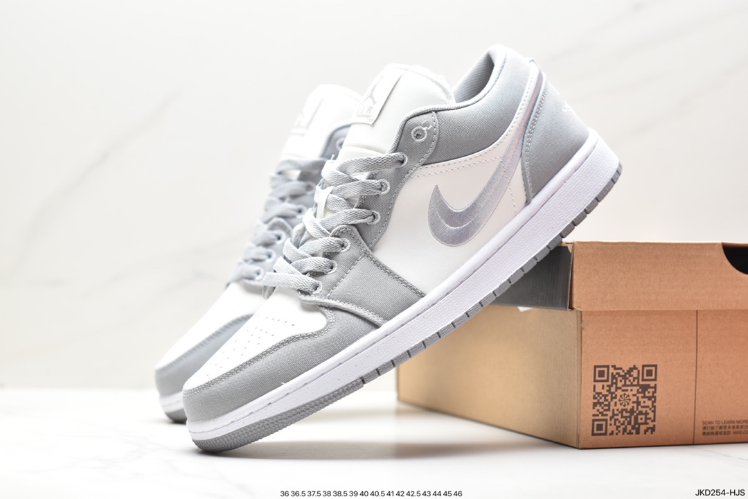 耐克Nike Air Jordan 1 Retro Low SE”Light Steel Grey”AJ1乔丹一代低帮篮球鞋“帆布烟灰白刺绣”DV0426-012