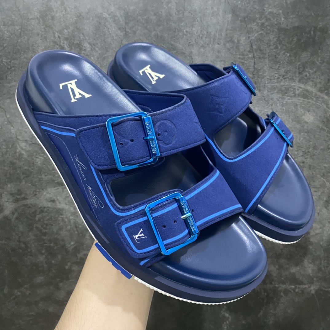 LV Trainer latest series oblique thick-soled slide sandals