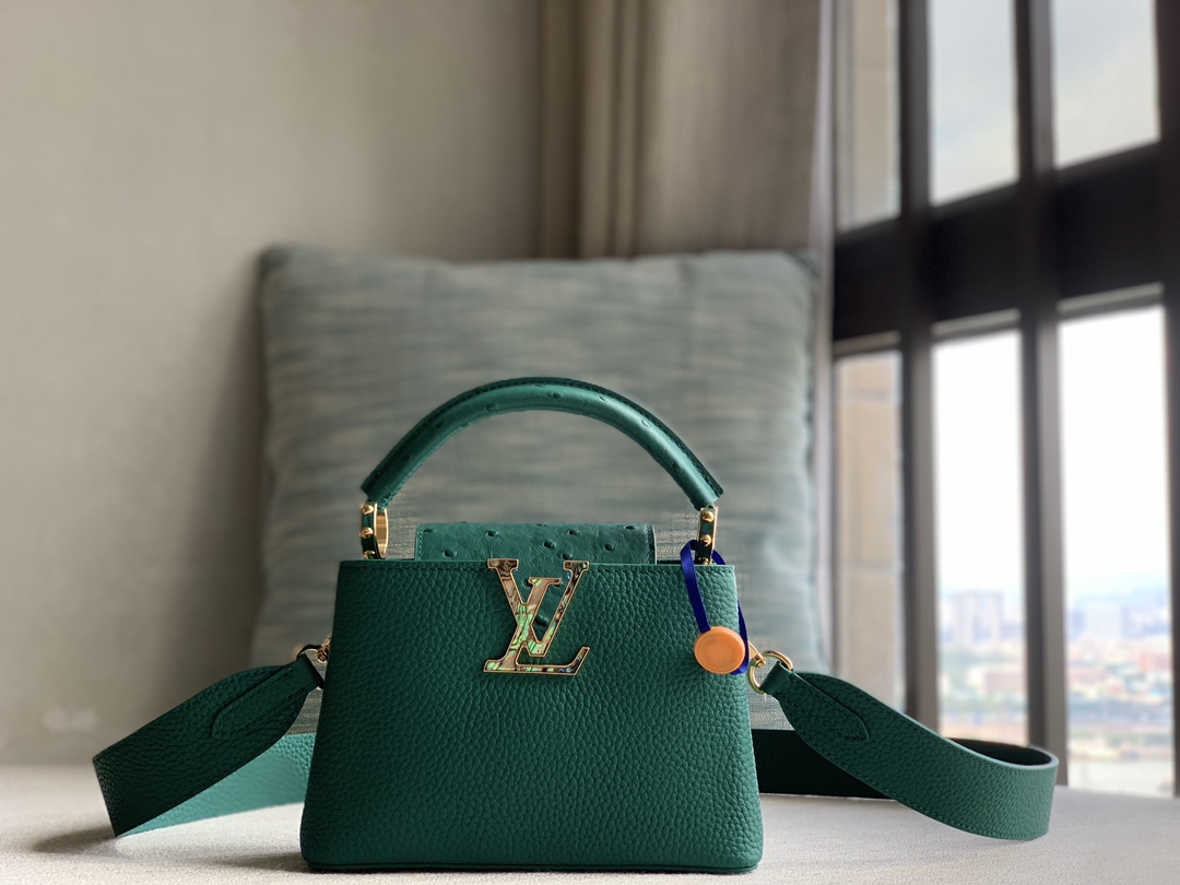 Louis Vuitton [Special quality original leather M21164 dark green with ostrich shell buckle]
