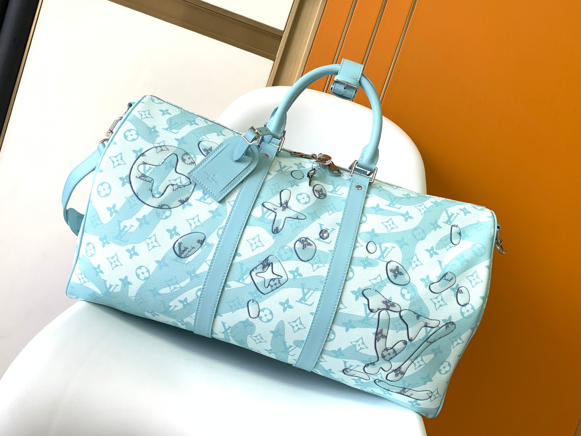 Louis Vuitton LV Keepall Handbags Travel Bags Blue Light Canvas Fabric m22570