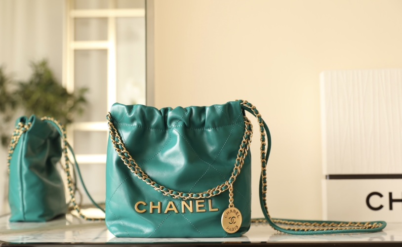 Chanel 22 Bag Mini, Green Antiba Leather, Gold Hardware - Stylish & Compact 1 Chanel 22 Bag Mini, Green Antiba Leather, Gold Hardware - Stylish & Compact
