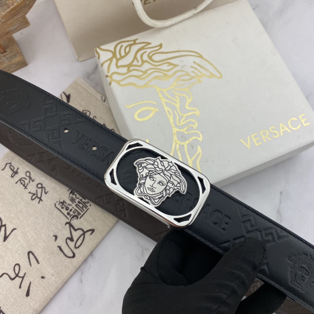 范思哲男士花皮腰带40mm双面进口头